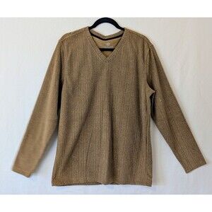 Vintage Covington Sears V-Neck Knit Sweater Khaki Tan Men’s Large
